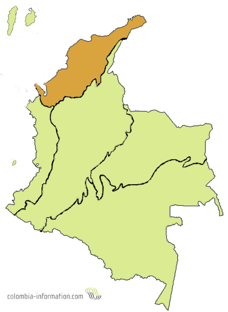 Map of Geographic Regions of Colombia -  Caribbean